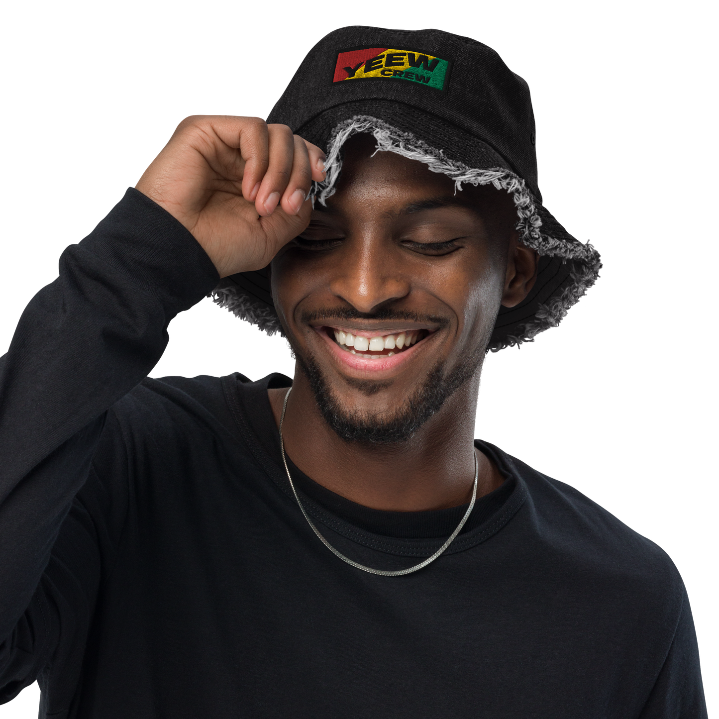 Rasta distressed denim bucket hat